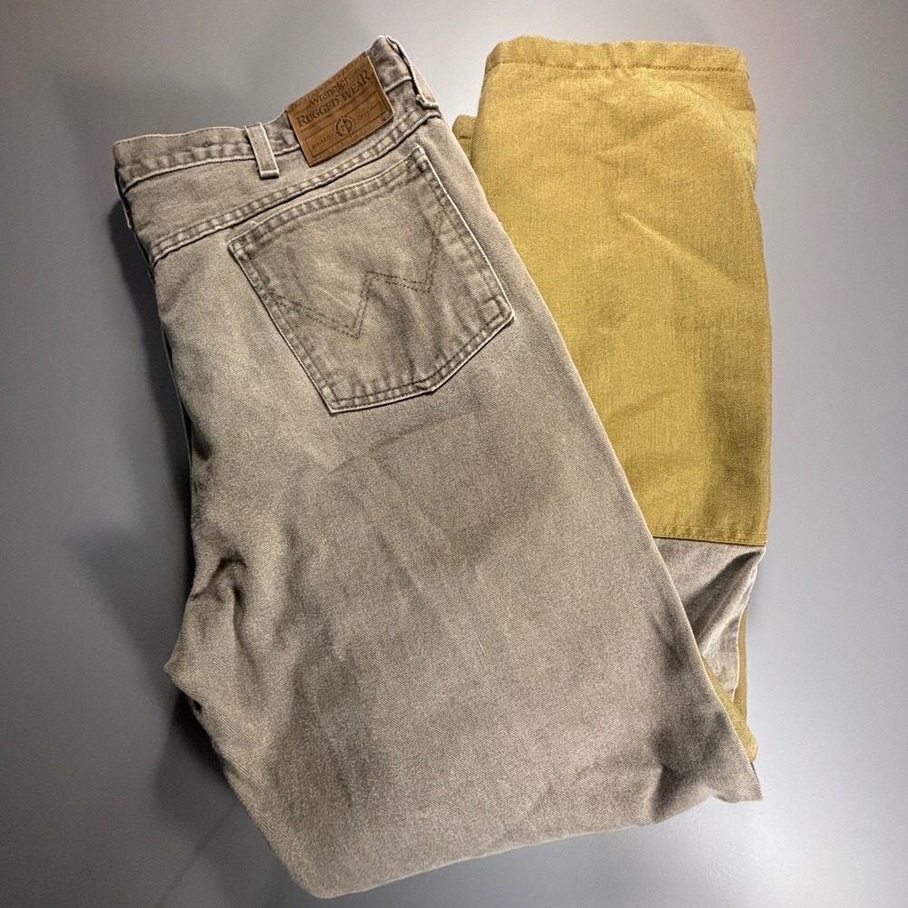 Vintage Wrangler Rugged Wear Outdoors Pants Mens 38x32 Khaki Canvas Workwear